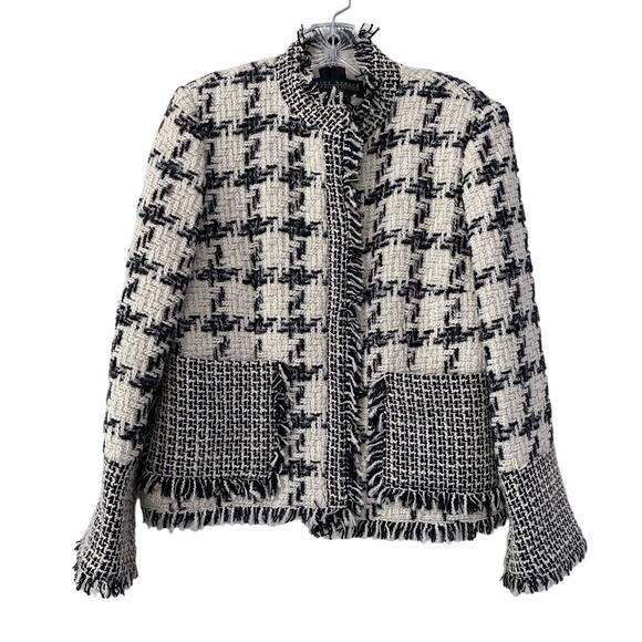 Harve Benard by Benard Holtzman Jackets & Blazers - Vtg Harve Benard Womens Tweed Wool Blend Fringe Jacket Blazer Sz 8P Old Money